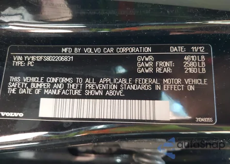 2013 Volvo S60 T5/T5 Platinum/T5 Premier/T5 Premier Plus from USA, damaged, VIN YV1612FS8D2206831
